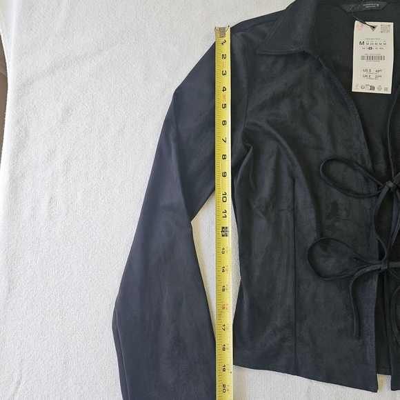 Zara Women Black Collared Long Sleeve Viscose Blazer Drawstring 90s Size M - Picture 4 of 10